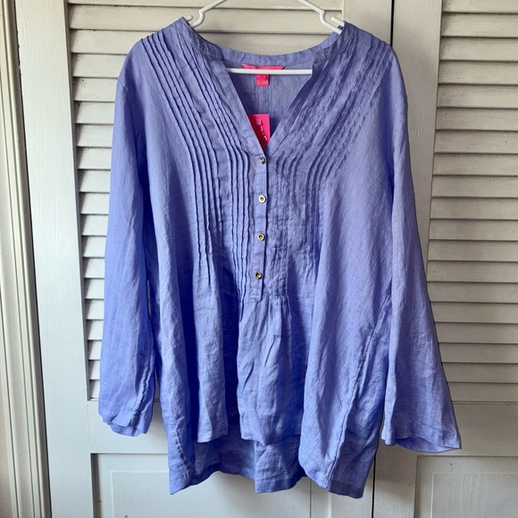 NWT Lilly Pulitzer Linen Sarasota Tunic Top in Lilly’s Lilac Violet Purple XL - Picture 4 of 7